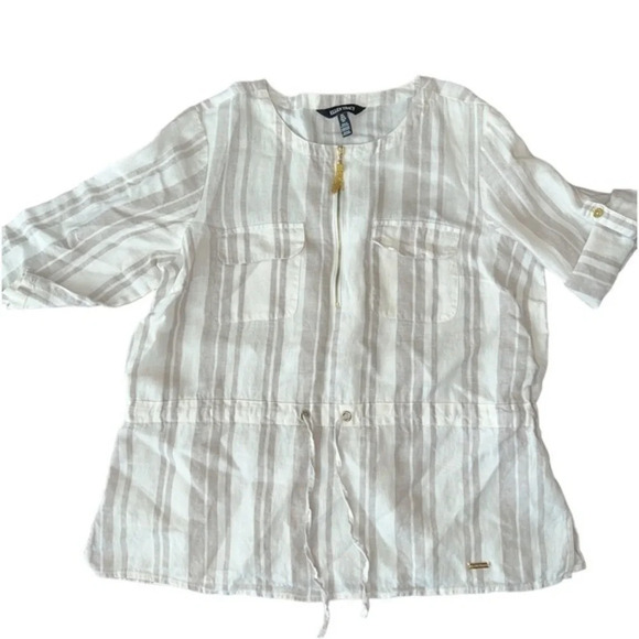 Ellen Tracy Top Taupe Stripes - Picture 1 of 6